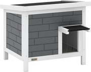 PawHut Casa para gatos Abrigo à prova de intempéries em madeira com telhado basculante Placas isolantes de alumínio Telhado asfáltico 61x51x53,5 cm | Aosom Portugal