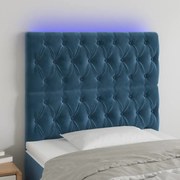 vidaXL Cabeceira cama c/ luzes LED veludo 90x7x118/128cm azul-escuro
