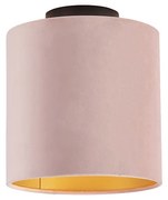 Candeeiro de teto com abajur em veludo rosa antigo com dourado 20 cm - Combi Preto Clássico / Antigo