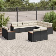 vidaXL 12 pcs conjunto de sofás de jardim c/ almofadões vime PE preto