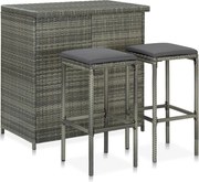 vidaXL 3 pcs conjunto de bar vime PE cinzento