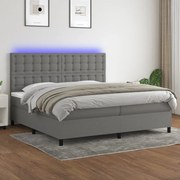 Cama box spring c/ colchão e LED 200x200 cm tecido cinza-escuro