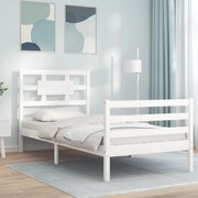 vidaXL Estrutura cama de solteiro c/ cabeceira madeira maciça branco