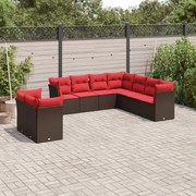 vidaXL 9 pcs conjunto sofás p/ jardim c/ almofadões vime PE castanho