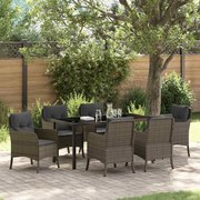 vidaXL Conjunto de Jantar de Jardim 7 peças com Almofadas Cinzentas de Vime PE