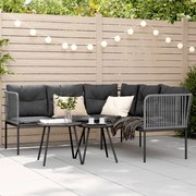 vidaXL Sofá de jardim c/ almofadões formato de L aço/textilene preto