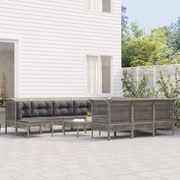 12 pcs conjunto lounge de jardim c/ almofadões vime PE cinzento