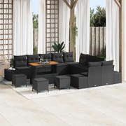 vidaXL Conjunto de Sofá para Jardim de 14 Peças com Almofadas em Rattan Preto