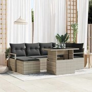 vidaXL Conjunto de Sofá de Jardim com 7 Peças e Almofadas Cinza Claro em Rattan Sintético