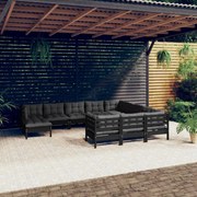 11 pcs conjunto lounge de jardim c/ almofadões pinho preto