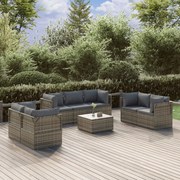 8 pcs conjunto lounge de jardim c/ almofadões vime PE cinzento