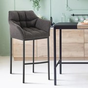 Banco de bar Damaso em tecido e com estrutura preta 64 x 110 x 48 cm Cinzento titânio