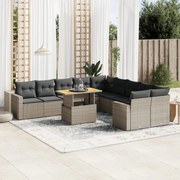 11 pcs conjunto sofás de jardim c/ almofadões vime PE cinzento