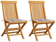 vidaXL Cadeiras de jardim c/ almofadões xadrez cinzento 2 pcs teca