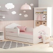 Cama infantil branca Wave gato 160x80 com gaveta - colchão e estrado incluído