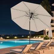 Guarda-sol para jardim 3 M com 96 luzes LED, 9 modos, ajuste de inclinação, manivela fácil, 8 hastes, tampa ventilada bege