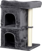 PawHut Arranhador para Gatos com Cama 2 Cavernas Poste de Sisal e Bola para Brincar 45x40x66 cm Cinzento Escuro | Aosom Portugal