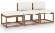 3 pcs conjunto lounge de paletes c/ almofadões pinho impregnado