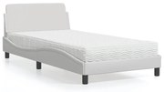 vidaXL Cama com colchão 100x200 cm couro artificial branco