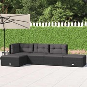 vidaXL 5 pcs conjunto lounge de jardim c/ almofadões vime PE preto