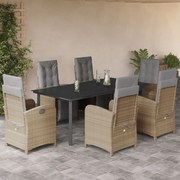 vidaXL 7 pcs conjunto de jantar p/ jardim com almofadões vime PE bege