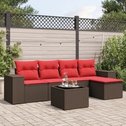 vidaXL 6 pcs conjunto de sofás jardim c/ almofadões vime PE castanho
