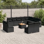 vidaXL 13 pcs conjunto de sofás de jardim com almofadões vime PE preto