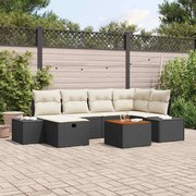 vidaXL Conjunto de Sofá para Jardim com 7 Peças, com Almofadas, Rattan Sintético Preto