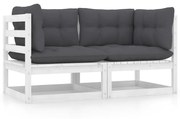 vidaXL Sofá de jardim 2 lugares com almofadões pinho maciço branco