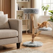 Arranhador para gatos 50 x 90 cm com plataforma central de atividades em madeira maciça, com postes para arranhar em juta natural, natural e Cinzento