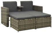 3 pcs conjunto lounge de jardim c/ almofadões vime PE cinzento