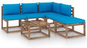 6 pcs conjunto lounge de paletes + almofadões pinho impregnado