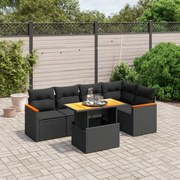 vidaXL 6 pcs conjunto sofás de jardim c/ almofadões vime PE preto