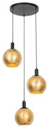 Candeeiro de suspensão design preto com vidro dourado 3 luzes - Bert Design