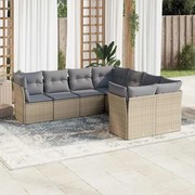 vidaXL 8 pcs conjunto de sofás p/ jardim com almofadões vime PE bege