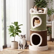 Casa para gatos de 3 andares com interior 41 x 85 cm, com plataforma superior almofadada, 2 cavernas, almofada lavável, móvel em forma de barril, árvo