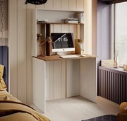 Secretária com Estante Viana – 90x51,6x147,5 cm – Branco Mate e Pinho