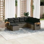 vidaXL 7 pcs conjunto sofás p/ jardim c/ almofadões vime PE cinzento