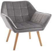 HOMCOM Poltrona para Sala Poltrona Relax Estofada em Veludo com Assento Amplo Pés em Madeira 67x61,5x71 cm Cinza | Aosom Portugal