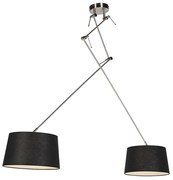 Candeeiro de suspensão em aço com abajures em linho preto 35 cm 2-luzes - Blitz Moderno