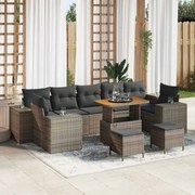 vidaXL Conjunto de Sofá de Jardim com 10 peças e almofadas cinzas em rattan de acácia.