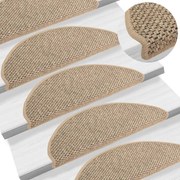 vidaXL Tapetes escada adesivos aspeto sisal 15pcs 65x21x4 bege-escuro