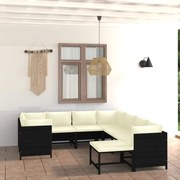 9 pcs conjunto lounge de jardim c/ almofadões vime PE preto