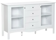 HOMCOM Aparador Cozinha Armário Buffet 2 Armários Porta Vidro Prateleira Ajustável 4 Gavetas 136x45x85cm Branco | Aosom Portugal