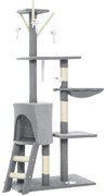 PawHut Arranhador para Gatos com Caverna Plataformas Rato de Brinquedo Rede e Postes de Sisal 60x35x134 cm Cinzento | Aosom Portugal