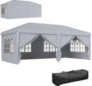 Outsunny Toldo barnum dobrável pop-up 6 x 3 x 2,7 m 4 paredes laterais removíveis 4 janelas bolsa de transporte cinza claro | Aosom Portugal
