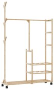 vidaXL Cabide com prateleiras e rodas 100x38x175,5 cm bambu