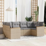 6 pcs conj. sofás jardim c/ almofadões vime PE bege misturado