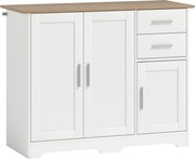 HOMCOM Aparador para Sala com 2 Gavetas, Armário de Cozinha com Prateleira Ajustável, 100 x 40 x 78 cm, Branco e Natural | Aosom Portugal