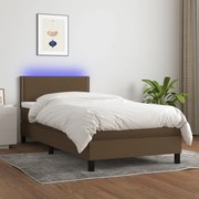 vidaXL Cama box spring c/ colchão/LED 90x200 cm tecido castanho-escuro